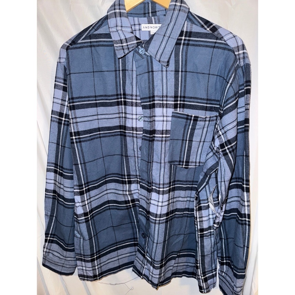 And Now This Mens Flannel Shirt Long Sleeve Button Up, Blue‎ Plaid, Size M, NWT